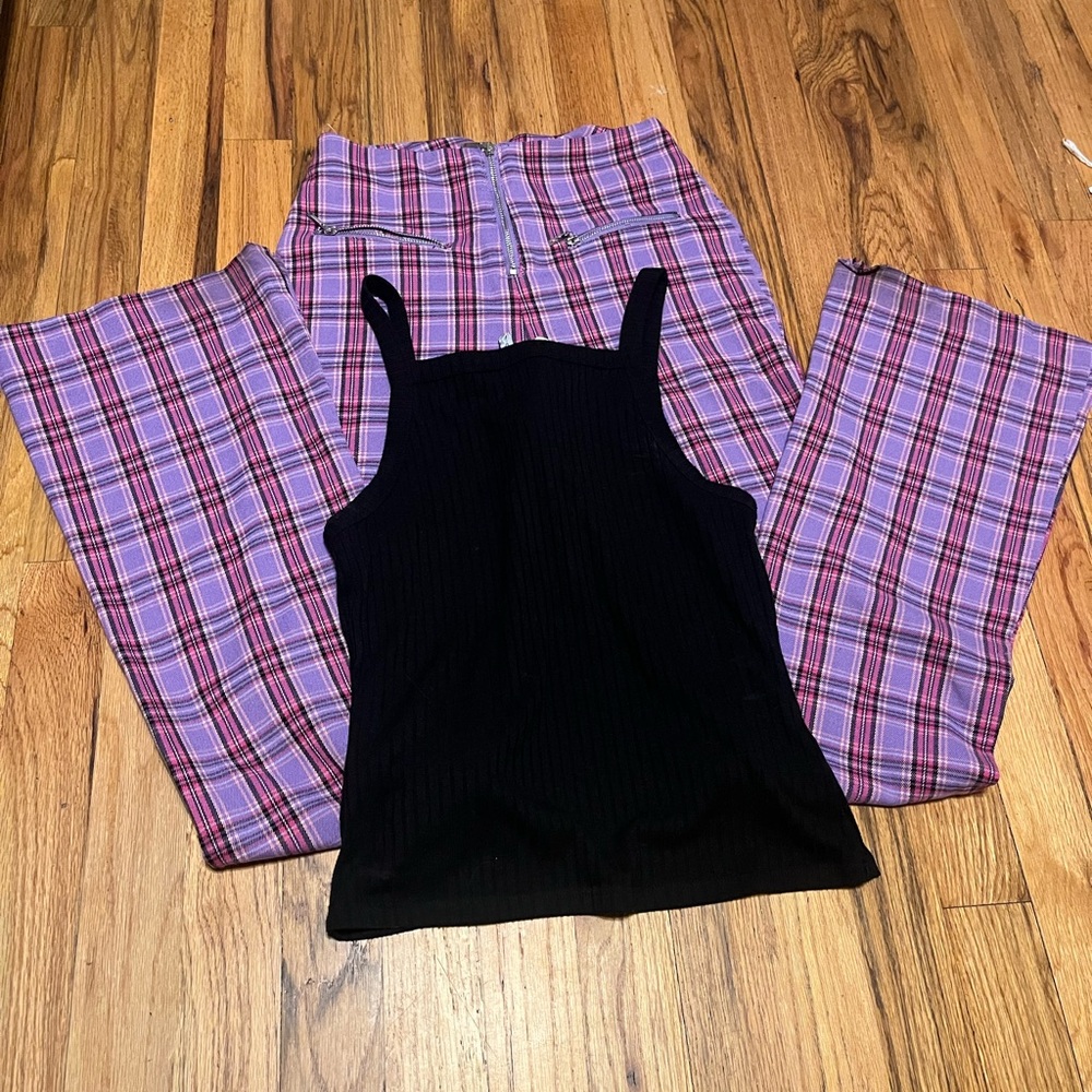 Plaid SO Pants & Black Ribbed Tank Bundle | Size 3 & Small - Picture 2 of 8